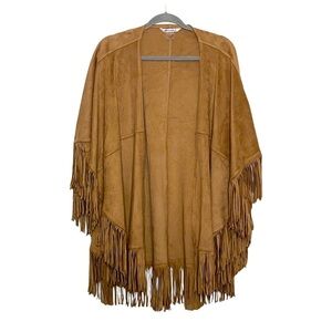 Nygard Women's Camel Color Faux Suede Fringed Shawl Western Boho One Size